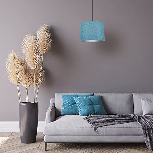 Happy Homewares Modern Round Fabric and Metal Lampshade in Petrol Blue and White, Diameter: 30 cm – 2