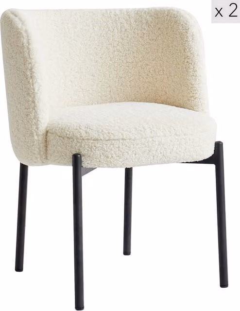 Nordlys Set of 2 Scandinavian Metal Dining Chairs in White or Black with Velvet or Bouclé Upholstery
