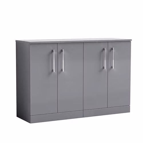 Balterley Grey Floor Standing 4 Door Bathroom Vanity Unit with Worktop and Soft Close Doors W/D/H: 120.5 x 39.0 x 81.8 cm