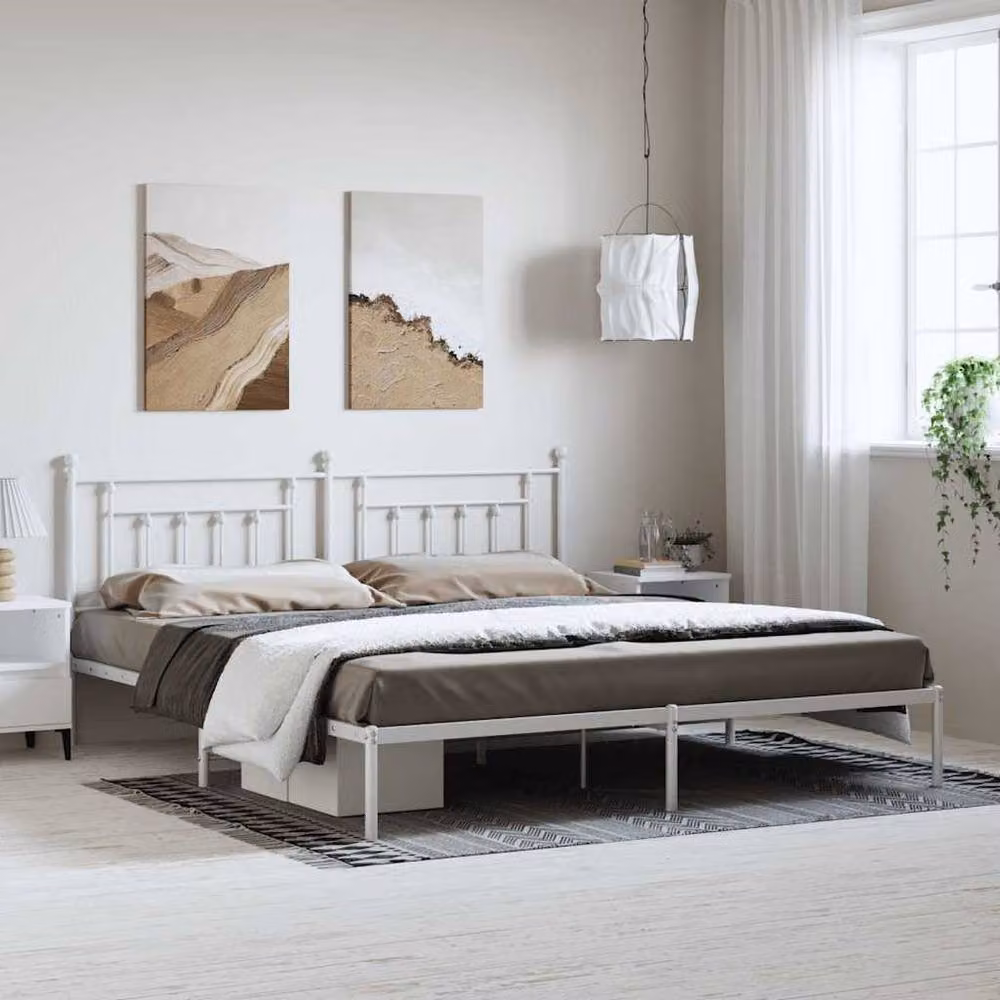 Berkfield Home Metal Bed Frame with Headboard, White, W/D/H: 193 x 203 cm – 2