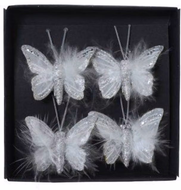 Garden Greatness 4 Pack White Sparkle Butterfly Tree Clips – 1