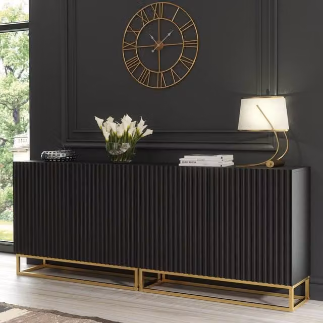 Creative Furniture Ripple Duo Sideboard in Black and Gold with Modern Fluted Design