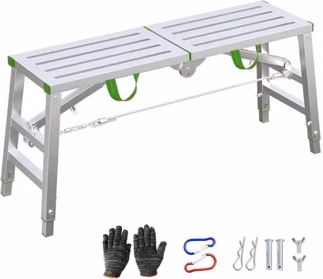 Ventryn Adjustable Steel Hop Up Work Platform Folding Step Ladder in Silver, Width: 120 cm