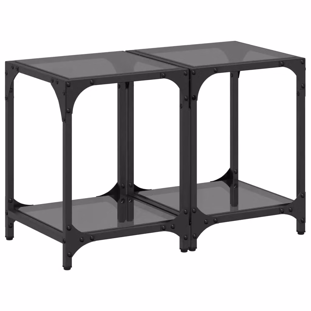 Berkfield Home Set of 2 Modern Square Coffee Tables with Black Glossy Glass Tops and Steel Legs, W/D/H: 30 x 30 x 40 cm – 2