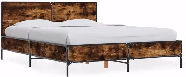 Berkfield Home Small Double Bed Frame in Smoked Oak and Brown, W/D/H: 120 x 200 x 80 cm