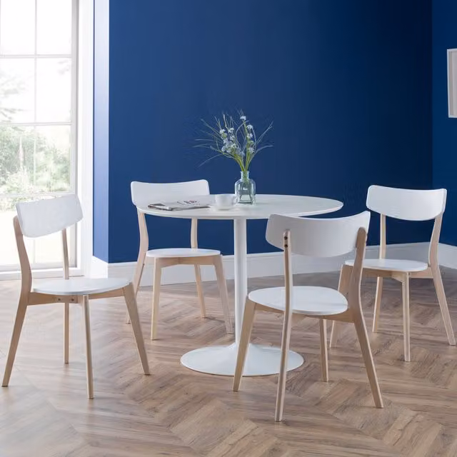 Julian Bowen Blanco White Round Dining Table and 4 Casa Chairs Set