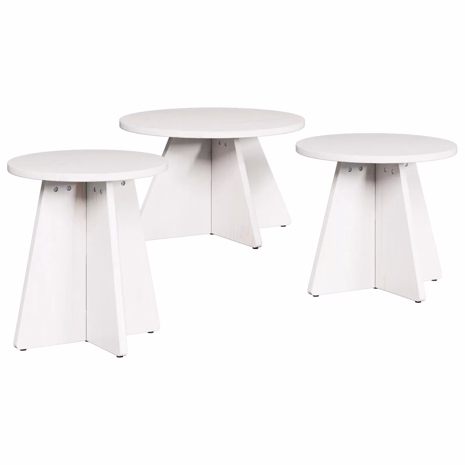 Berkfield Home 3-Piece Round Nested Coffee Table Set in White Solid Pine Wood – 2