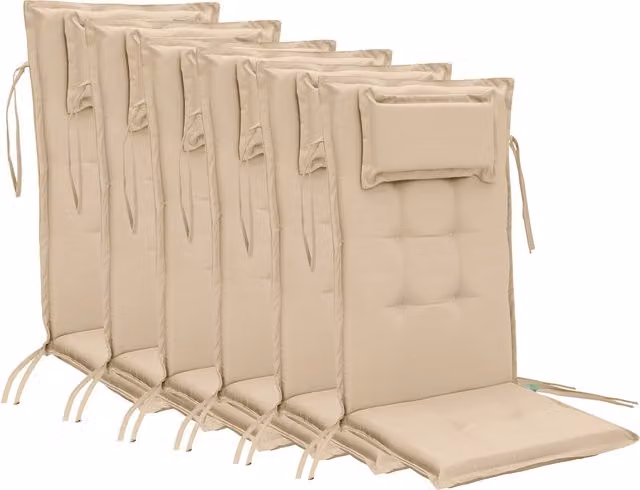 Gardenista Beige Highback Outdoor Garden Chair Cushion with Ties, Set of 4