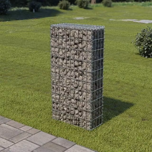 Berkfield Home Galvanised Steel Gabion Fence with Covers in Silver, W/D/H: 50 x 20 x 100 cm