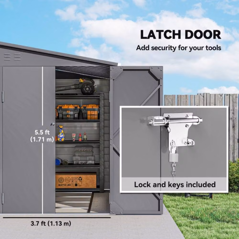 STILVORA Grey Galvanised Steel Lean-to Pent Garden Shed with Lockable Door – 7