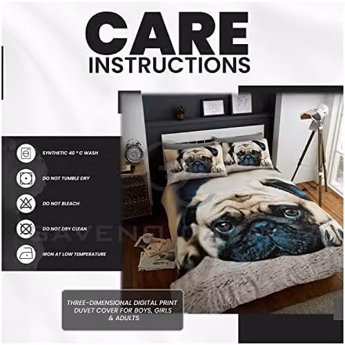 Gaveno Cavailia Wildlife 3D Sweet Pug Bed Set with Duvet Cover and Pillowcase, Multicolour, W: 180 cm, H: 200 cm – 4