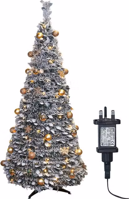 Xmas Haus 2.1m Pre-Lit LED Pop Up Gold Decor Christmas Tree in Silver