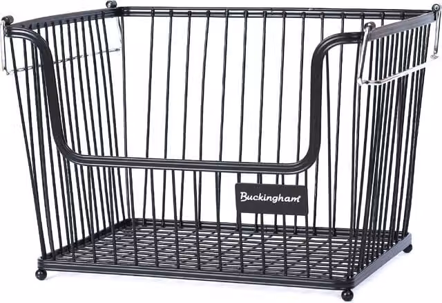 Buckingham Black Mesh Metal Stackable Multi-Purpose Storage Organising Basket with Handles W: 30.5 cm, D: 26.5 cm, H: 22 cm