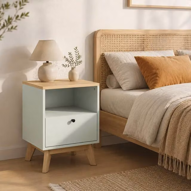 STILVORA Set of 2 Green Bedside Tables with Drawer and Open Shelf – 1