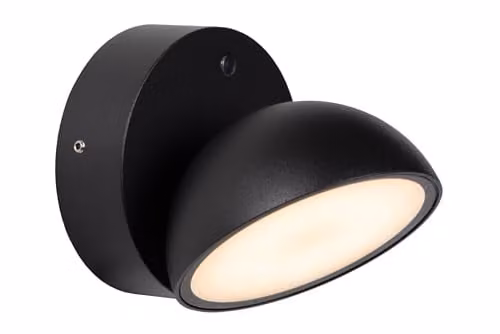 Lucide Finn Modern Black LED Outdoor Wall Light with Dusk Sensor and Warm White Light