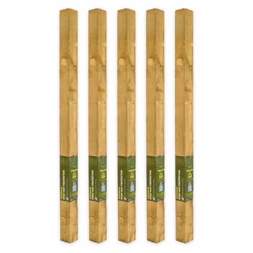 Postsaver Brown Square Pressure-Treated Wood Fence Posts, Pack of 5, W/D/H: 10.16 x 10.16 x 243.84 cm