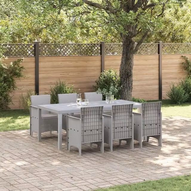 Berkfield Home 7 Piece Modern Poly Rattan Garden Dining Set with Cushions in Grey – 1