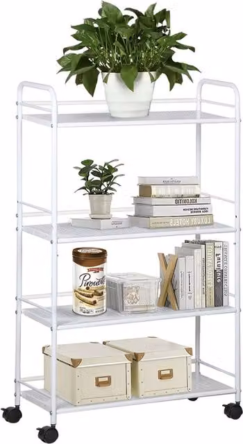 Yaheetech 4 Shelf Portable Storage Trolley in White