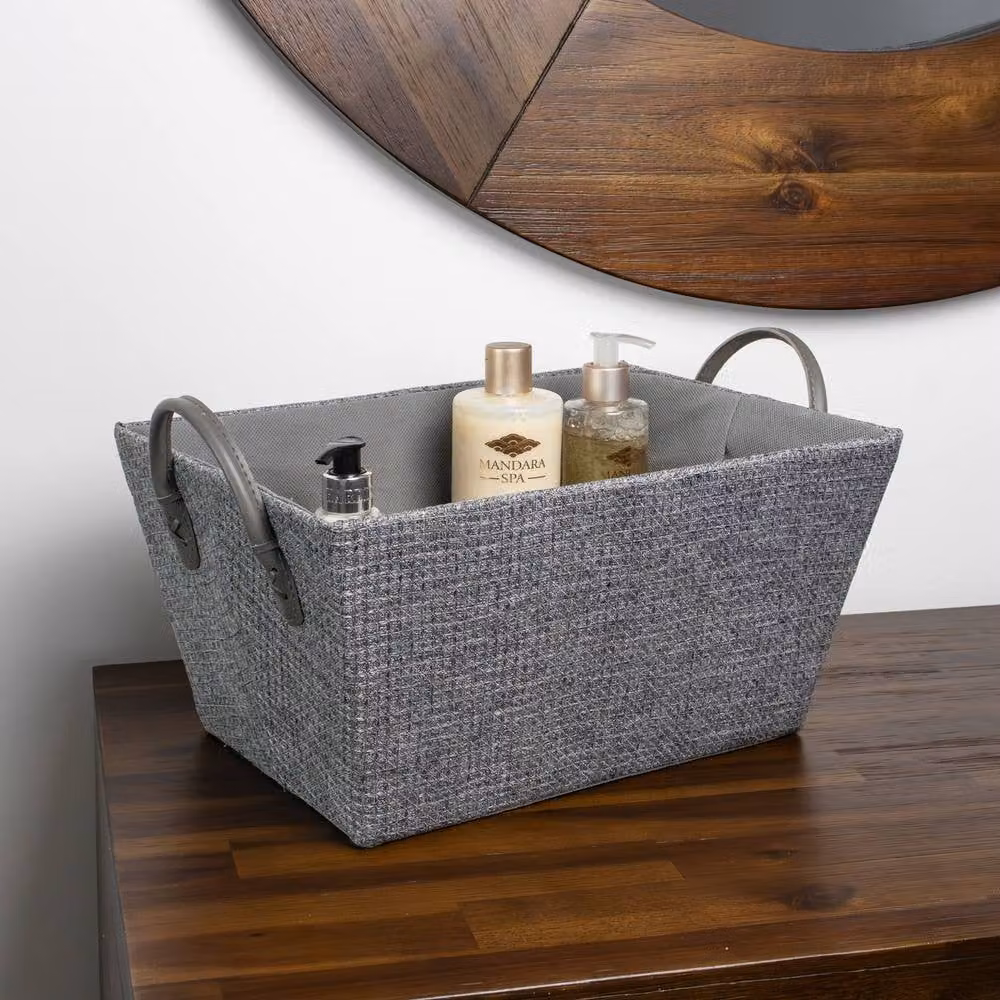 JVL Chroma Rectangular Fabric Storage Baskets with Handles, Grey, W: 36.0 cm, D: 25.0 cm, H: 18.0 cm – 2