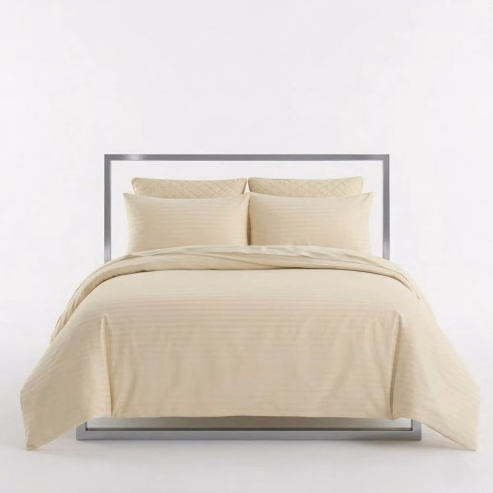 Snug City Luxury Satin Stripe Duvet Cover Set in Beige, Cotton Rich T250, 200 x 200 cm – 2