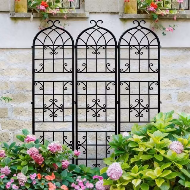 FLAVORA 3-Piece Metal Tall Garden Trellis Support in Black, H 100 cm x W 15 cm – 1
