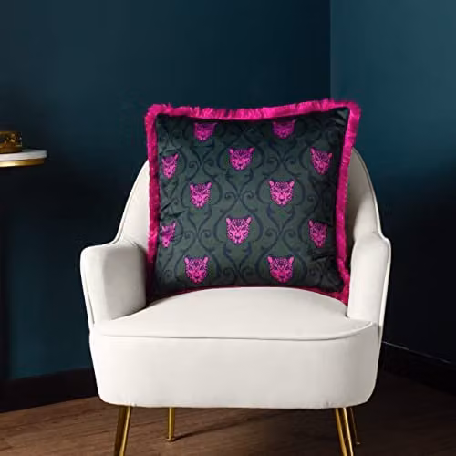 Paoletti Lupita Square Velvet Graphic Cushion with Removable Polyester Cover in Green or Pink – 4