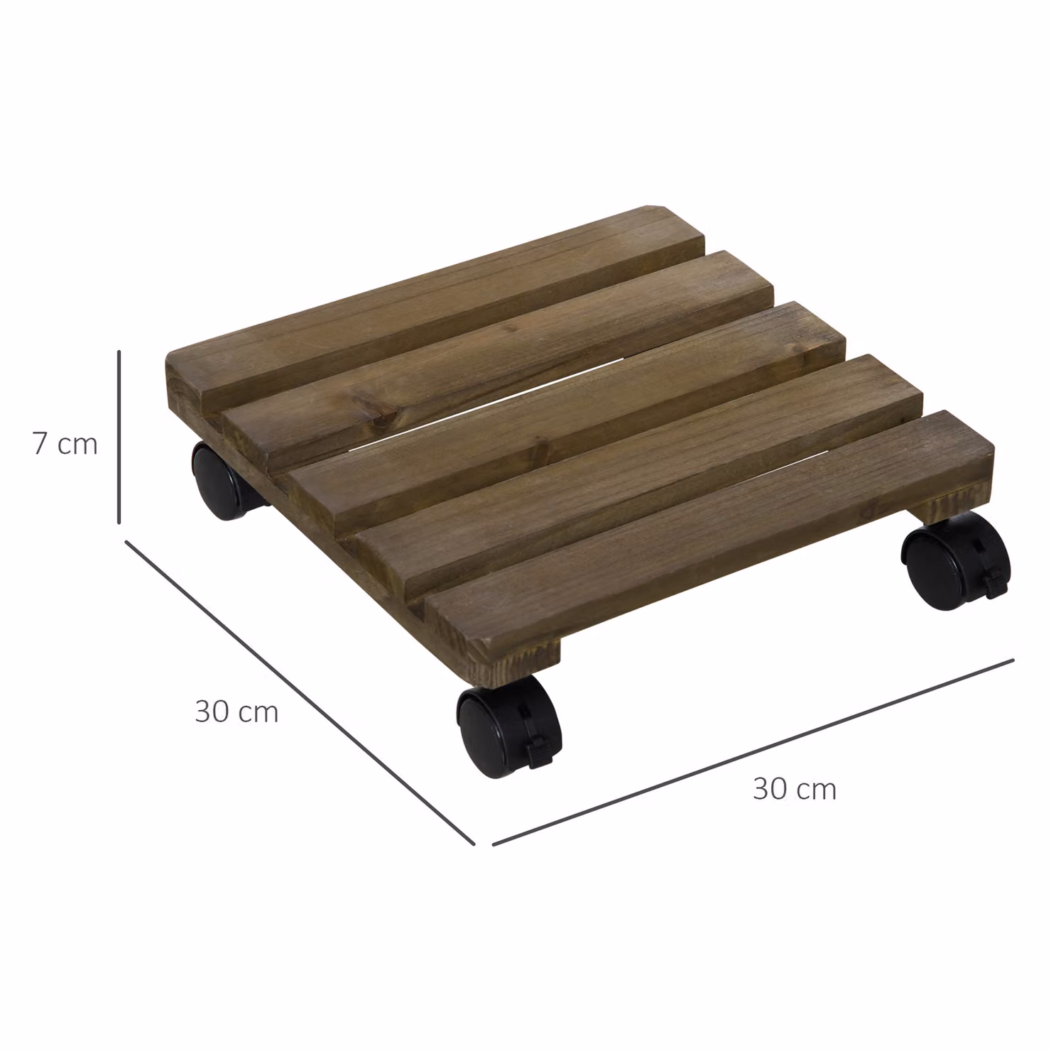 Outsunny 2 Pack Rustic Brown Wooden Plant Stands with Wheels for Indoor and Outdoor Use – 3
