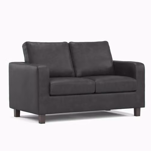Furnishings For Less UK York Black Faux Leather Small 2 Seater Sofa with Solid Wood Frame and Removable Covers, W: 134 cm, H: 75 cm, D: 86 cm