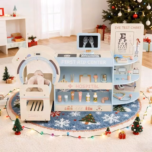 Costway Doctor Care Pretend Hospital Office Kit in Blue Wood