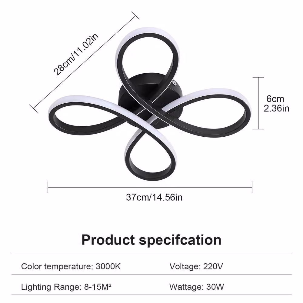 Pheashine 30W LED Flower Flush Mount Ceiling Light, Black, Warm White, Diameter: 30 cm – 2