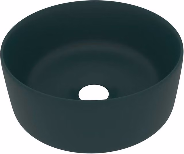Berkfield Home Luxury Round Ceramic Countertop Wash Basin in Matt Dark Green, Diameter: 40 cm, Height: 15 cm