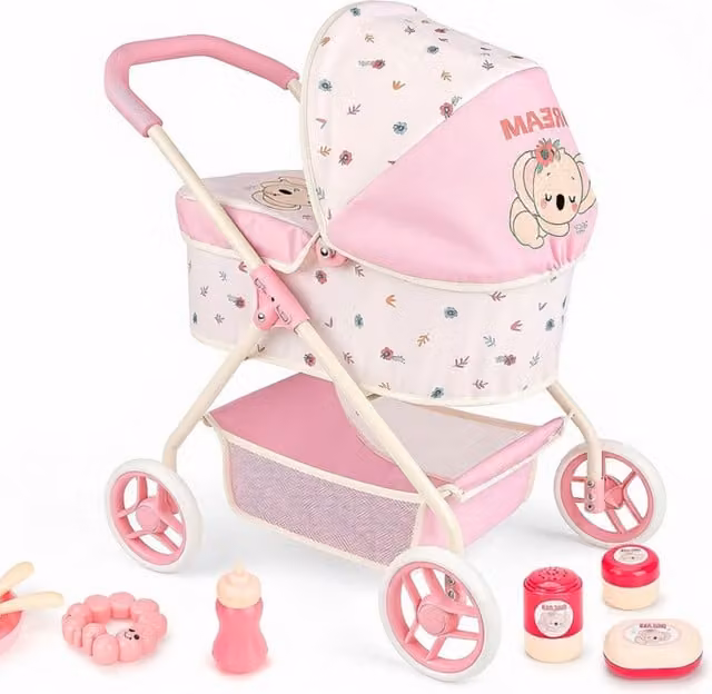 deAO Toys Foldable Pink Doll Buggy