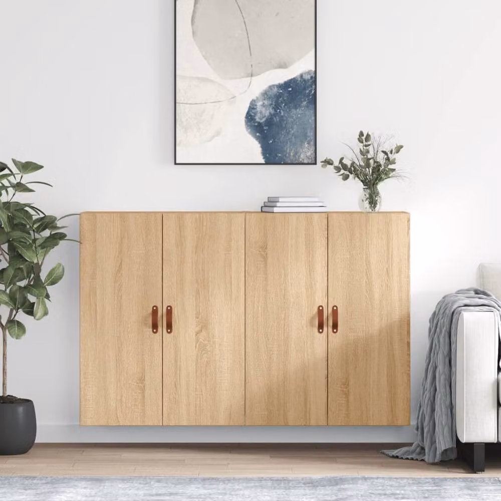 Berkfield Home Wall Mounted Cabinets, 2 Piece Set in Sonoma Oak and Light Tan, W/D/H: 69.5 x 34 x 90 cm – 2