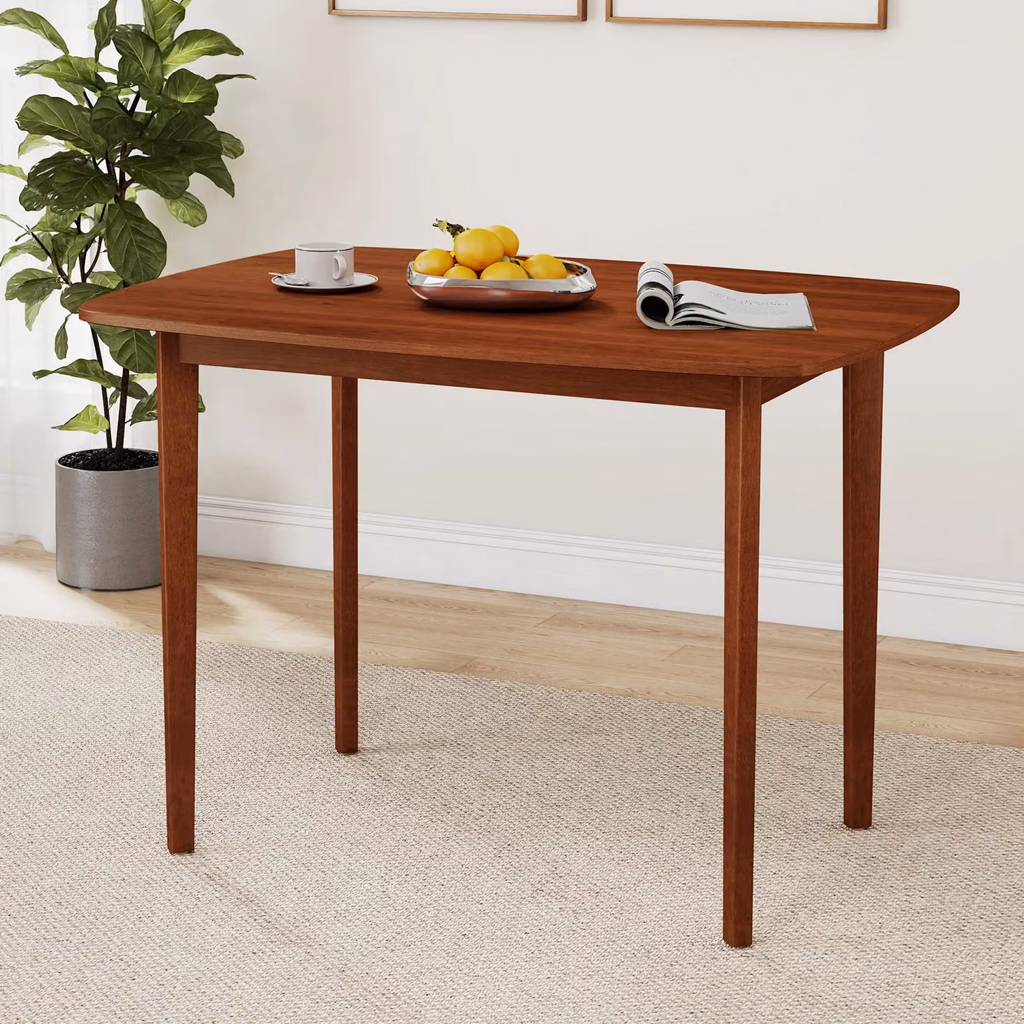 Costway Rectangular Wooden Dining Table in Brown, W: 110 cm, D: 90 cm, H: 77 cm – 2