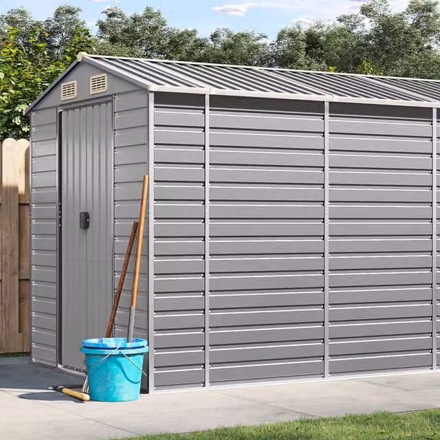 Berkfield Home Pent Garden Shed in Light Grey Galvanised Steel, W/D/H: 191 x 810 x 198 cm – 1
