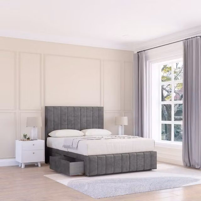 Sloomy California Divan Bed Base in Slate Naples Dark Grey, Single, W/D/H: 90 x 190 cm