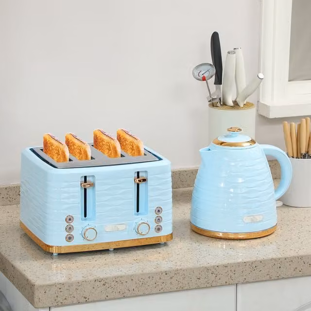 HOMCOM Kettle and Toaster Set in Light Blue with 1.7L Capacity