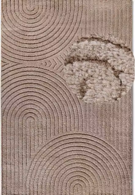 THE RUGS Panglao New York Design Geometric High Low Round Rug in Light Brown, Diameter: 200 cm