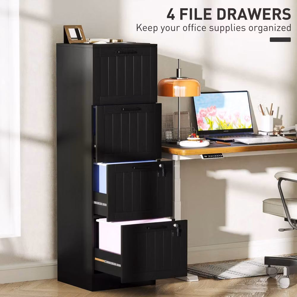 STILVORA 4 Drawer Filing Cabinet with Lock, Black – 4