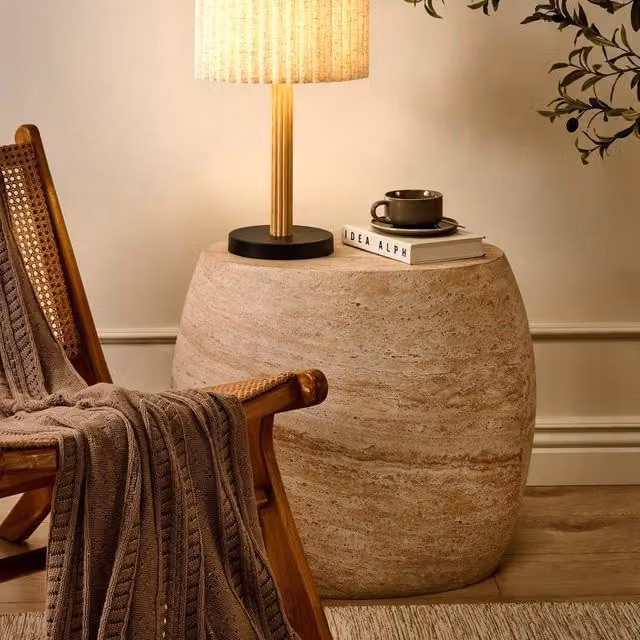 Wyld and Coco Scandinavian Modern Beige Linen Table Lamp with Metal Base – 1