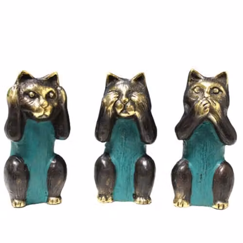KDMD Set of 3 See No Hear No Speak No Evil Brass Cat Figurines in Gold – 1
