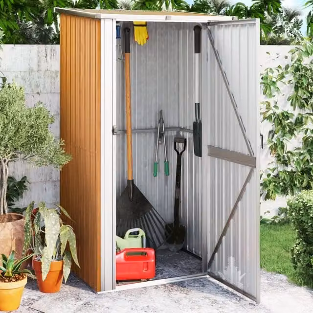 Berkfield Home Garden Shed in Brown, Galvanised Steel, W/D/H: 118.5 x 97 x 209.5 cm – 1