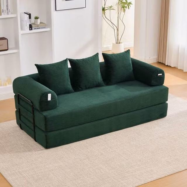 Matteo Foldable Corduroy Modular Sofa in Emerald Green – 1