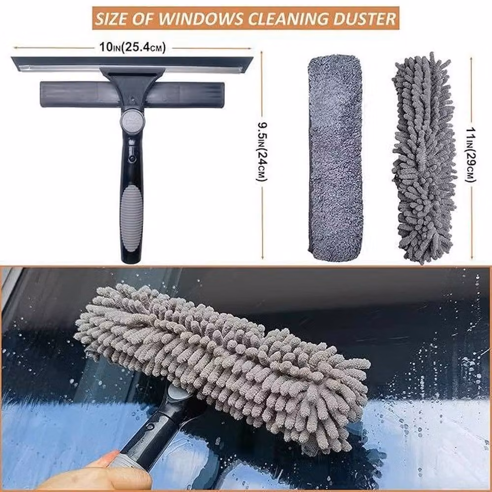 EONLION Black Telescopic Window Squeegee Cleaner with Scraper and Microfibre Head, 100 cm – 4
