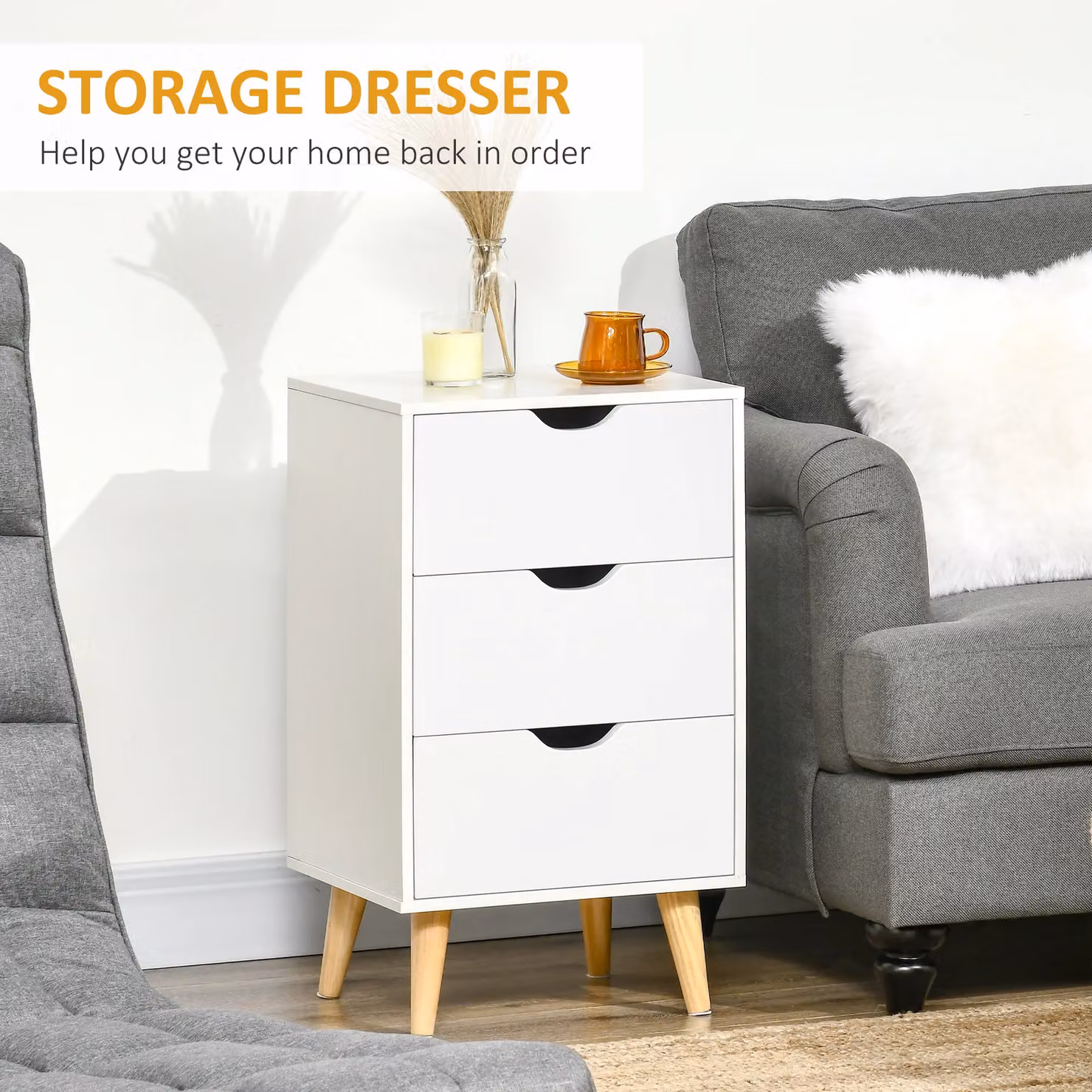 HOMCOM 3-Drawer Chest of Drawers in White – 3