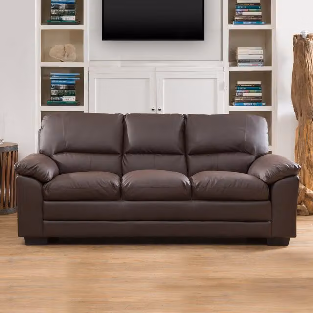 Artemis Home Genoa 3 Seat Upholstered Sofa in Brown Synthetic Leather with Solid Wood Frame
