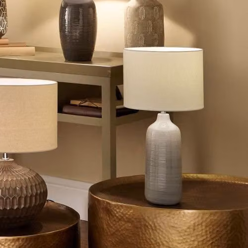 Pacific Lifestyle Modern Ceramic Table Lamp with Fabric Shade in White, Grey and Blue Ombre