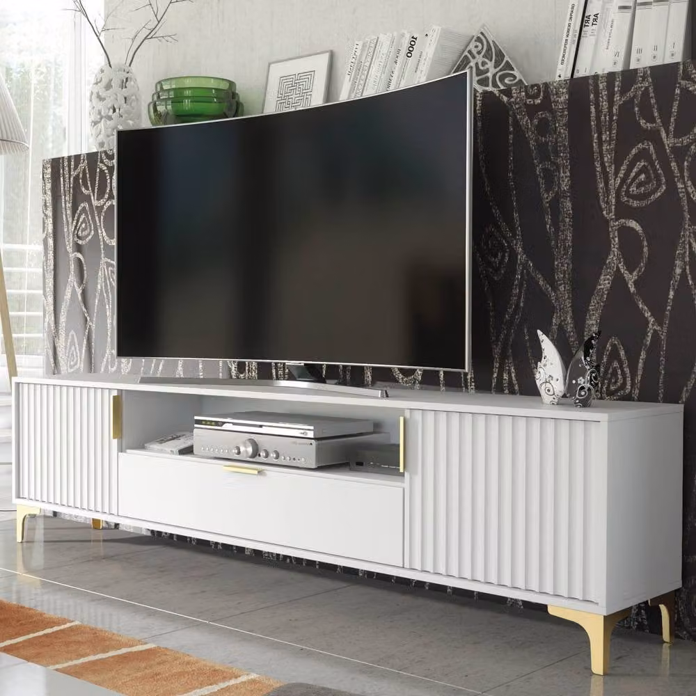 Creative Furniture Tide Crest TV Unit in White and Gold, W: 200 cm, D: 35 cm, H: 50 cm – 5
