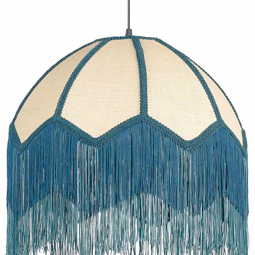 Wyld and Coco Nostalgia Blue Paper Fringe Tassel Pendant Lamp, Drop: 182 cm – 2