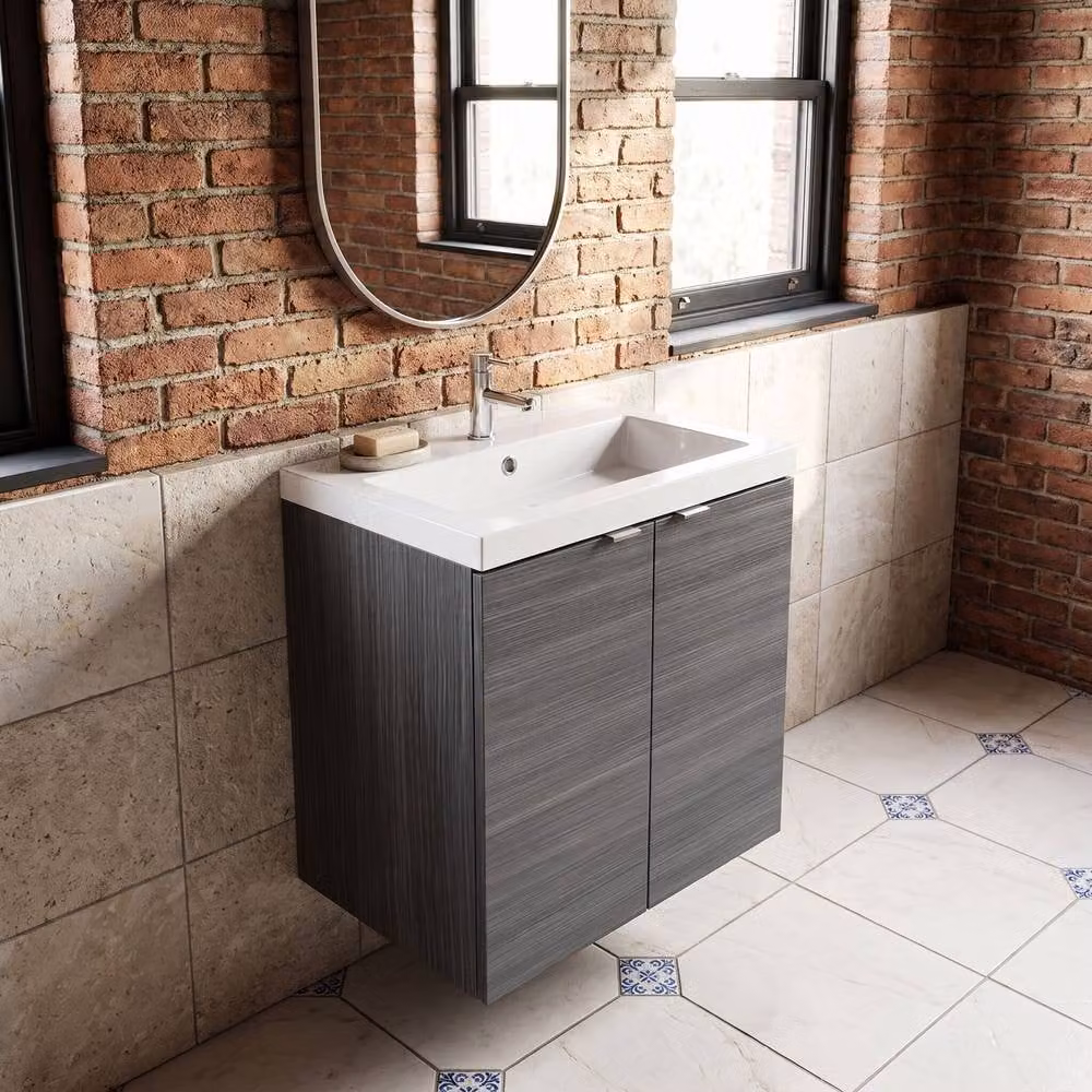 Balterley Alrewas 2 Door Wall Mounted Vanity Basin Unit in Anthracite Grey Woodgrain – 3